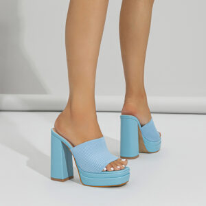 Sky Blue Knit Platform Mules