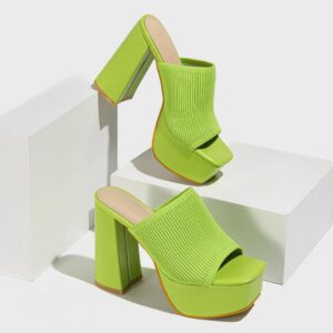 Square-Toe Ribbed Knit Platform Mules: 2026 Summer High-Heel Collection