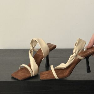 Women's Square-Toe Suede Heels- Minimalist High Heel Sandals